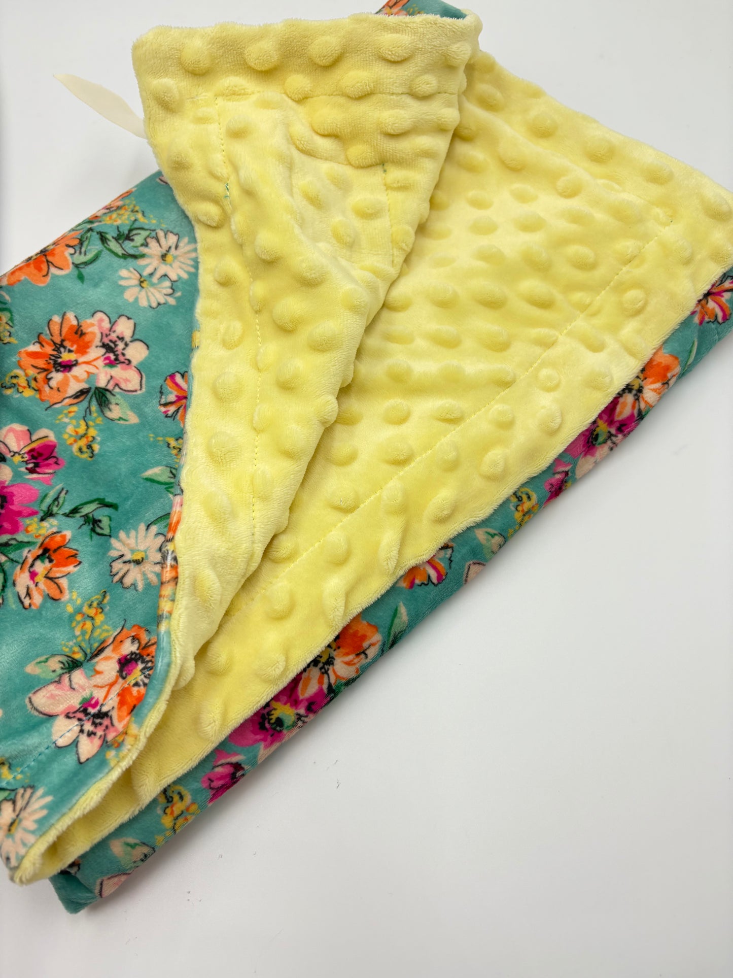 Doudou minky fleuris jaune NEUF