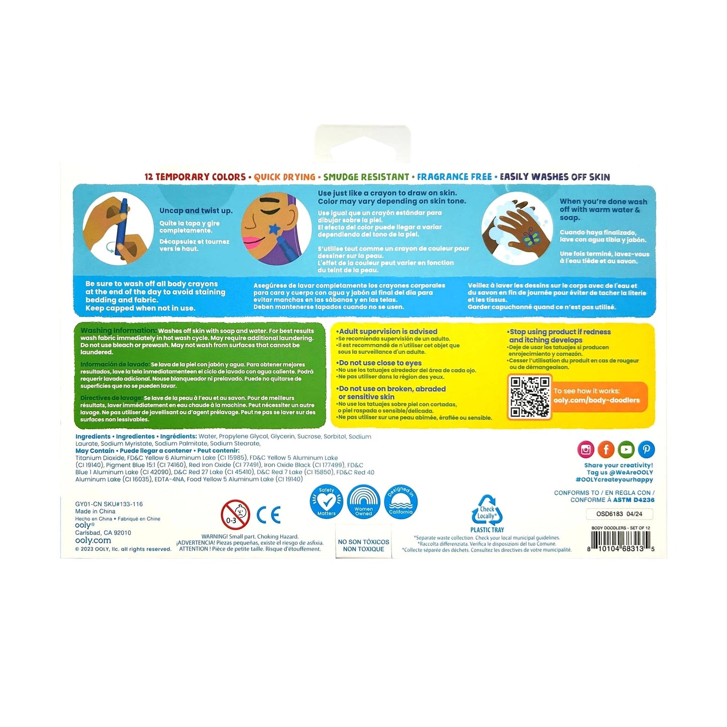 Crayons corps et visage ! Body Doodlers - Ooly - Boutique friperie le placard de Jeanne et cie