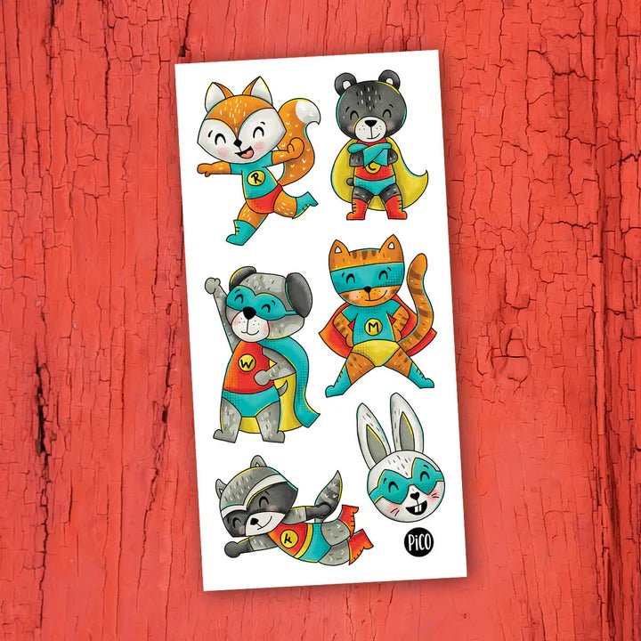 Tatouages temporaires Les supers héros animaliers Pico Tatoo - Boutique friperie le placard de Jeanne et cie