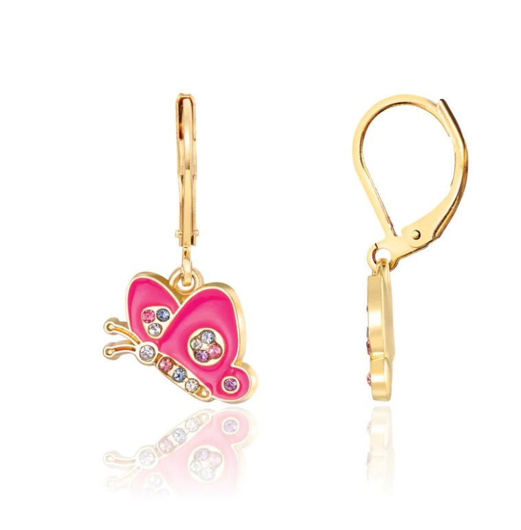 Boucles d'oreilles suspendue Papillons scintillants - Boutique friperie le placard de Jeanne et cie