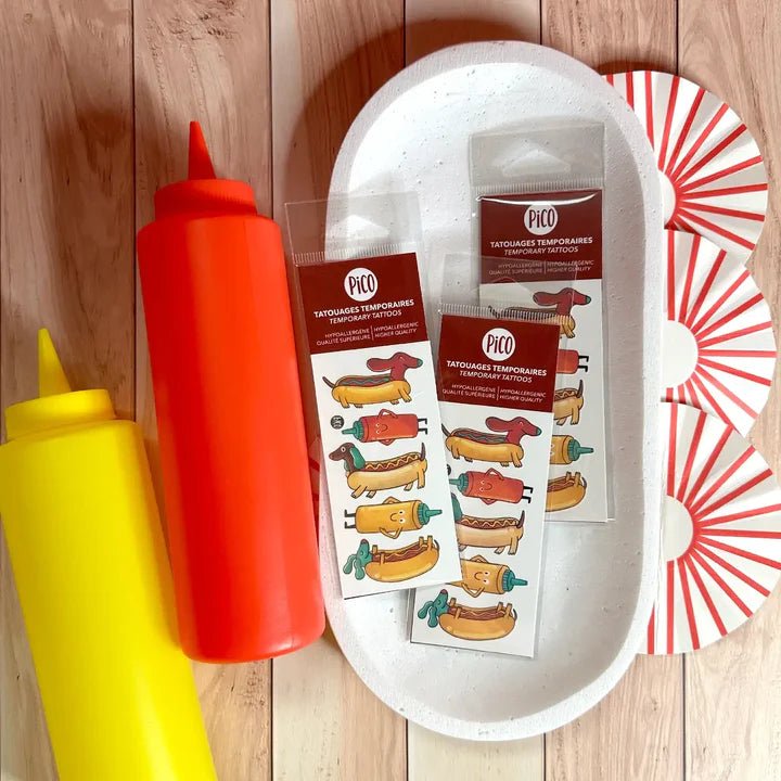 Tatouages temporaires Ketchup le chien saucisse Pico Tatoo - Boutique friperie le placard de Jeanne et cie