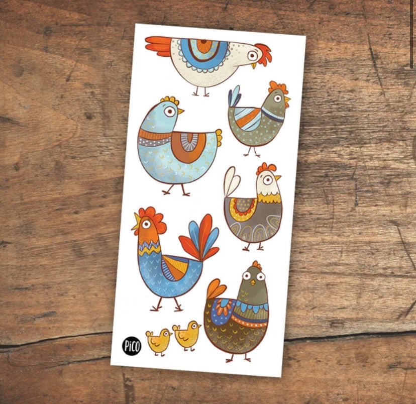 Tatouages temporaires Pauline la poule PIco tatoo - Boutique friperie le placard de Jeanne et cie