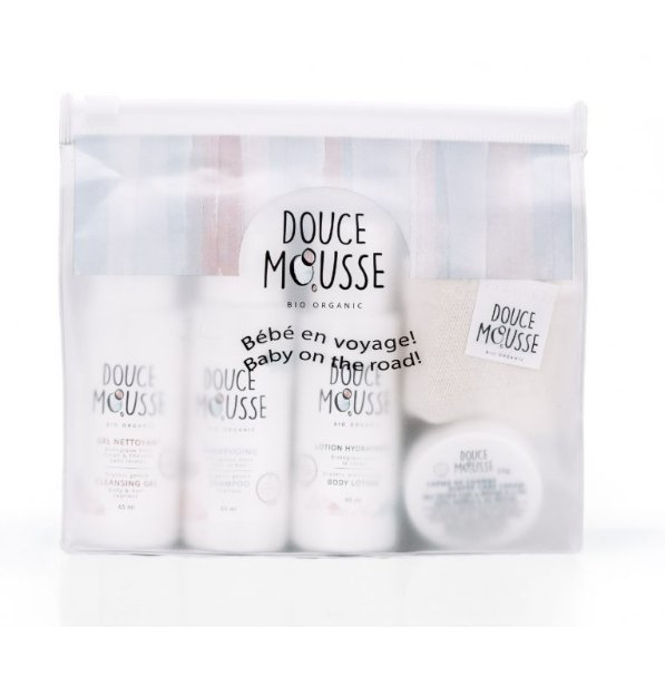 Trousse bébé en voyage! biologique - Douce Mousse - Boutique friperie le placard de Jeanne et cie