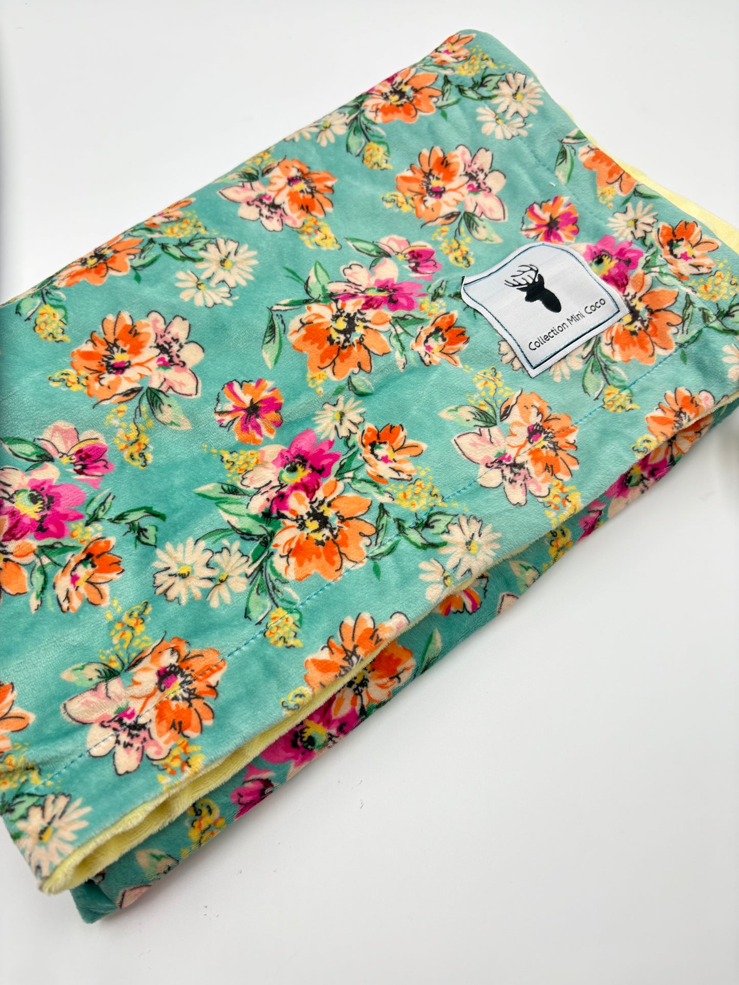 Doudou minky fleuris jaune NEUF