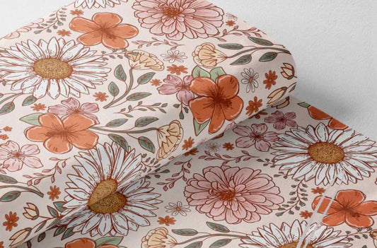 Couverture Minky - fleurs orangées