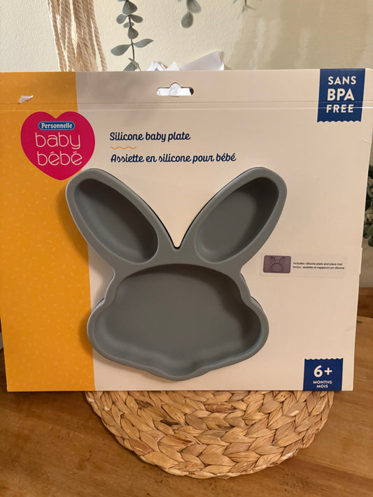 Assiette silicone tapis Lapin Gris