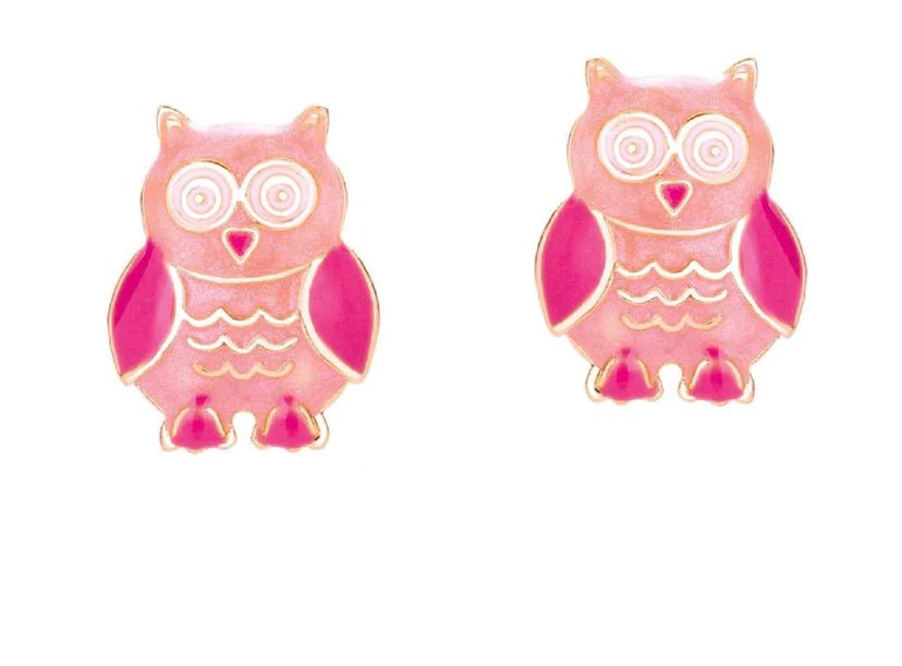 Boucles d'oreilles en émail Hibou des bois - Boutique friperie le placard de Jeanne et cie