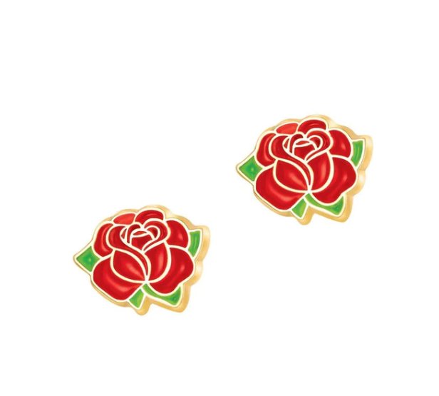 Boucles d'oreilles en émail Rose rouge - Boutique friperie le placard de Jeanne et cie