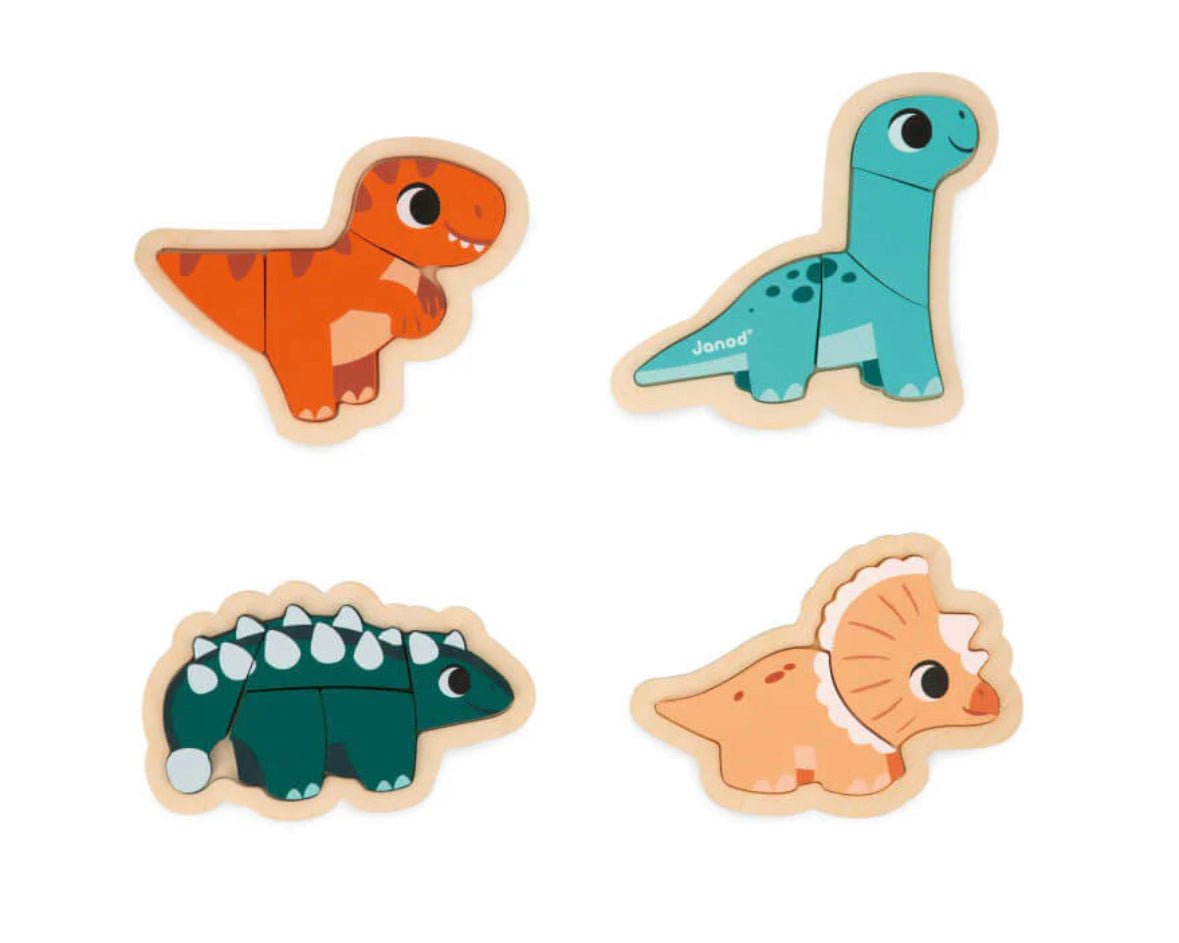 Casse-têtes d’éveil évolutif (4) dinosaures Janod - Boutique friperie le placard de Jeanne et cie