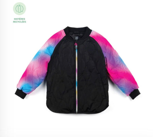 Manteau matelassé noir manches dégradées - Boutique friperie le placard de Jeanne et cie