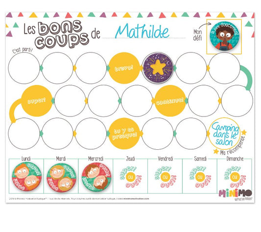 Mes bons coups Tableau aimanté + 8 aimants - minimo - Boutique friperie le placard de Jeanne et cie