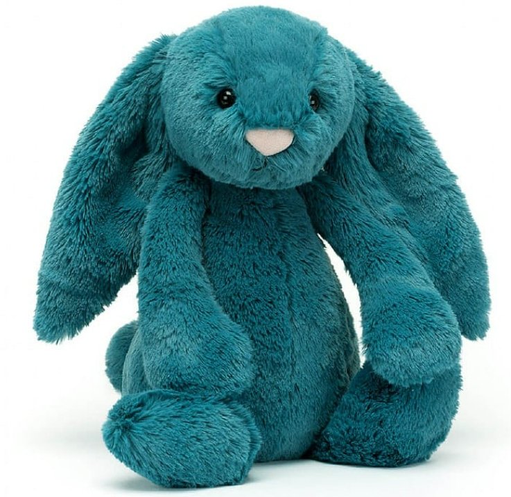 Peluche Lapin bleu-vert bashful moyen Jellycat - Boutique friperie le placard de Jeanne et cie