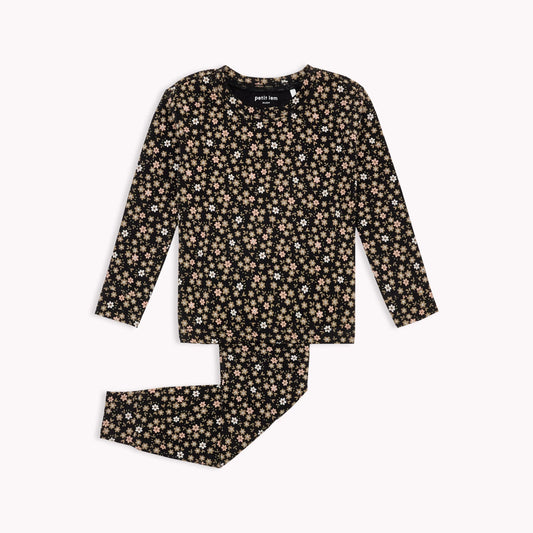 Pyjama deux pièces noir avec imprimé floral - Petit Lem - Boutique friperie le placard de Jeanne et cie