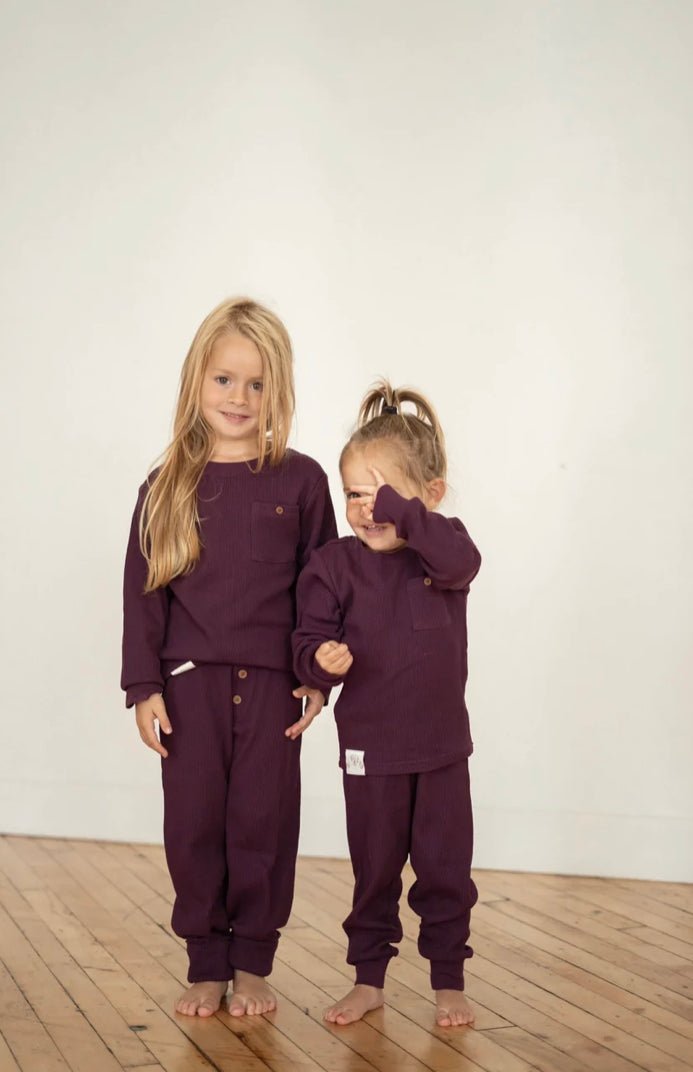 Pyjama gaufré mauve - Nate et cie - Boutique friperie le placard de Jeanne et cie