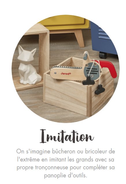 Tronçonneuse jouet en bois Brico'Kids - Janod - Boutique friperie le placard de Jeanne et cie