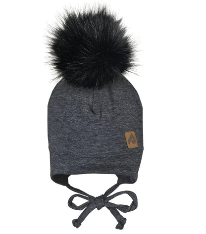 Tuque avec oreilles et pompon - Gris - Boutique friperie le placard de Jeanne et cie